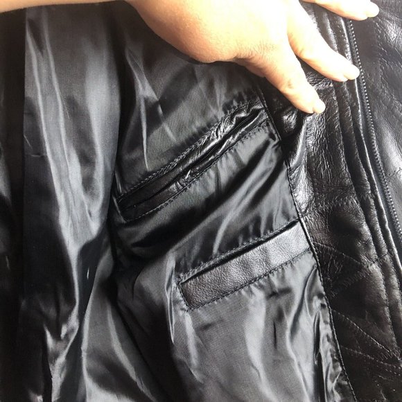 Leather Works U.S.A Made Vintage Black Genuine Patchwork Jacket Coat Mens Size S - Picture 9 of 14